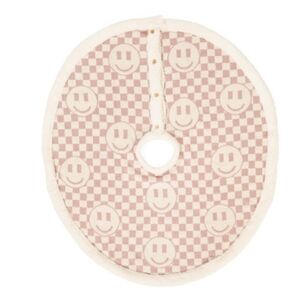Christmas Tree Skirt SHABBY CHIC 50" Round Smiley Face Checkered Beige NWT